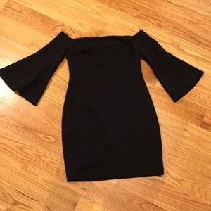Off the shoulder, black dress